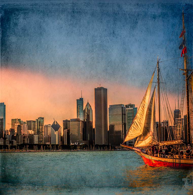 Chicago.-Sailing in the lake Michigan